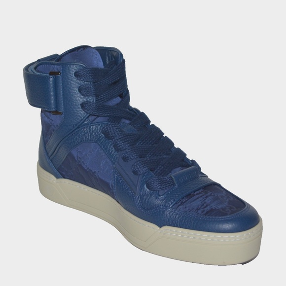 NIB GUCCI GG GUCCISSIMA MENS HITOP NYLON LEATHER SNEAKERS - Picture 3 of 9